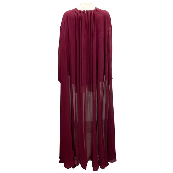 CELINE BURGUNDY DRAPED SILK GEORGETTE CAPE TOP - Picture 3 of 5